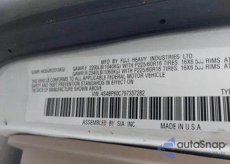 2009 Subaru Outback 2.5I from USA, damaged, VIN 4S4BP60C797337282